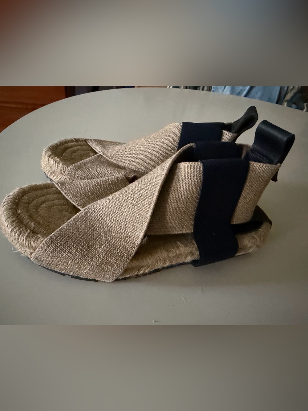 H&M Beige and Black Espadrille Slide Sandals